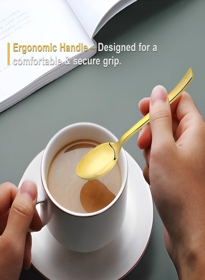 Parage 6 Pieces Stainless Steel Premium Small Coffee Spoons, Golden Spoon Set, Luxury Dinning Tabelware Gift House Warming, Length 12cm, Food Grade for Home & Kitchen, PVD Gold Coffee Spoon Set - Image 4