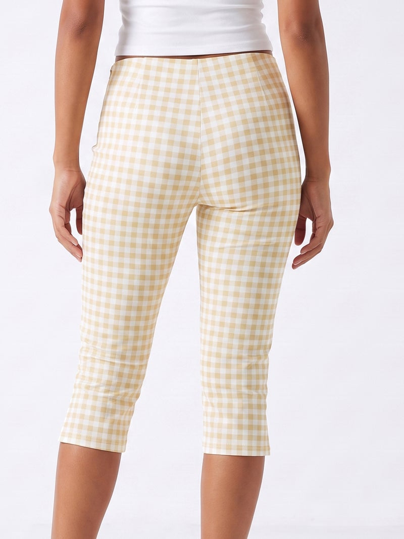 Women Capri Pants, Elegant 3/4 Length Plaid Slit Cropped Pants Streetwear - Image 5