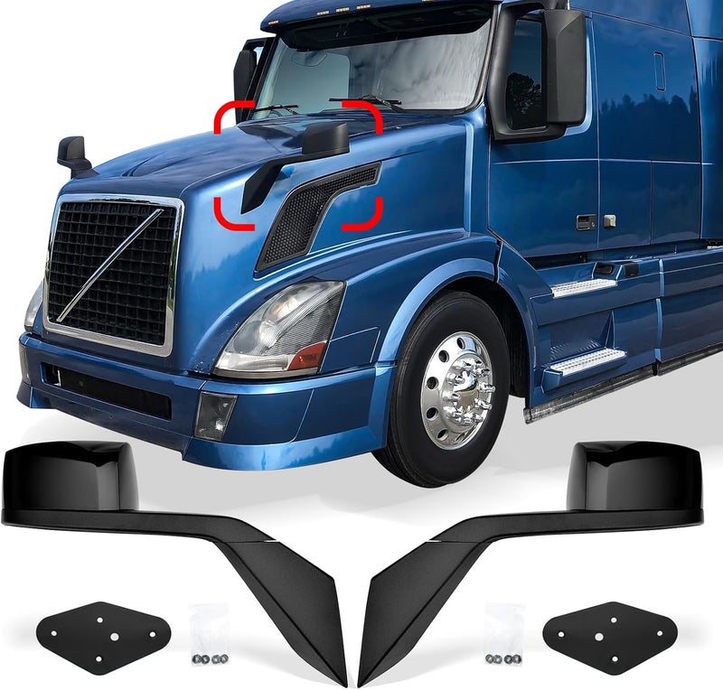 High Soar Black Hood Mirrors Truck Assembly for Volvo VNL 2000-2015 - A Pair - Image 1