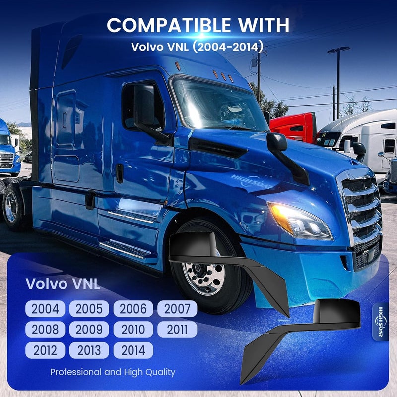 High Soar Black Hood Mirrors Truck Assembly for Volvo VNL 2000-2015 - A Pair - Image 2
