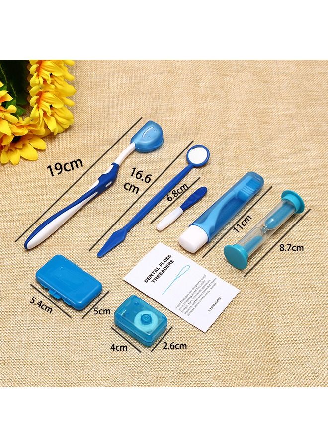 طقم سفر محمول للعناية بالأسنان وتقويم الأسنان مكون من 8 قطع ، أدوات تنظيف الأسنان ، فرشاة الأسنان ، مرآة الفم ، شمع الأسنان (أزرق) - Image 2