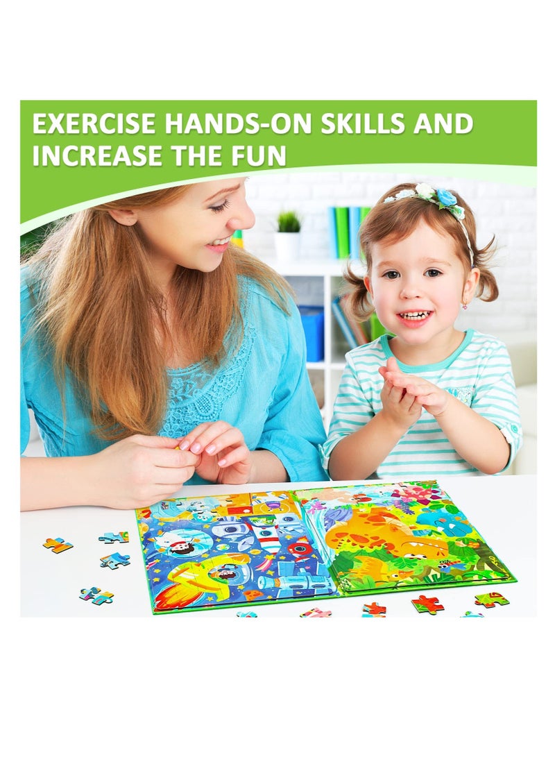 KASTWAVE Dinosaur Animal Jigsaw Magnetic Puzzle, Montessori Preschool Learning Toy, 132 Pieces Toddler Dinosaurs Jigsaw Puzzle Book, Suitable for Ages 3-8 Olds Boys and Girls - Image 2