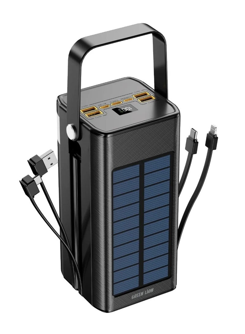GREEN LION 80000mAh Solar X Power Bank PD 20W, Solar PowerBank with BuiltIn Cables (USB-A/2xUSB-C/Lightning) & Flashlight, USB-C & Lightning Input & Output, 4xUSB-A & 1xUSB-Micro Outputs, Digital Display, Portable Handle, Portable Power Station Ideal for Camping, Hiking and Outdoor Long Adventures - Black - Image 1