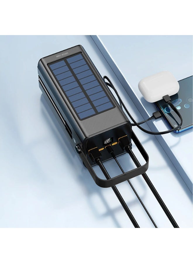 GREEN LION 80000mAh Solar X Power Bank PD 20W, Solar PowerBank with BuiltIn Cables (USB-A/2xUSB-C/Lightning) & Flashlight, USB-C & Lightning Input & Output, 4xUSB-A & 1xUSB-Micro Outputs, Digital Display, Portable Handle, Portable Power Station Ideal for Camping, Hiking and Outdoor Long Adventures - Black - Image 2