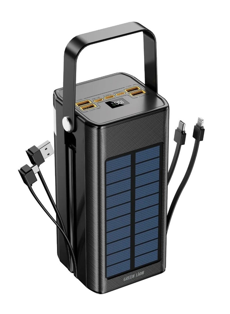 GREEN LION 80000mAh Solar X Power Bank PD 20W, Solar PowerBank with BuiltIn Cables (USB-A/2xUSB-C/Lightning) & Flashlight, USB-C & Lightning Input & Output, 4xUSB-A & 1xUSB-Micro Outputs, Digital Display, Portable Handle, Portable Power Station Ideal for Camping, Hiking and Outdoor Long Adventures - Black - Image 1