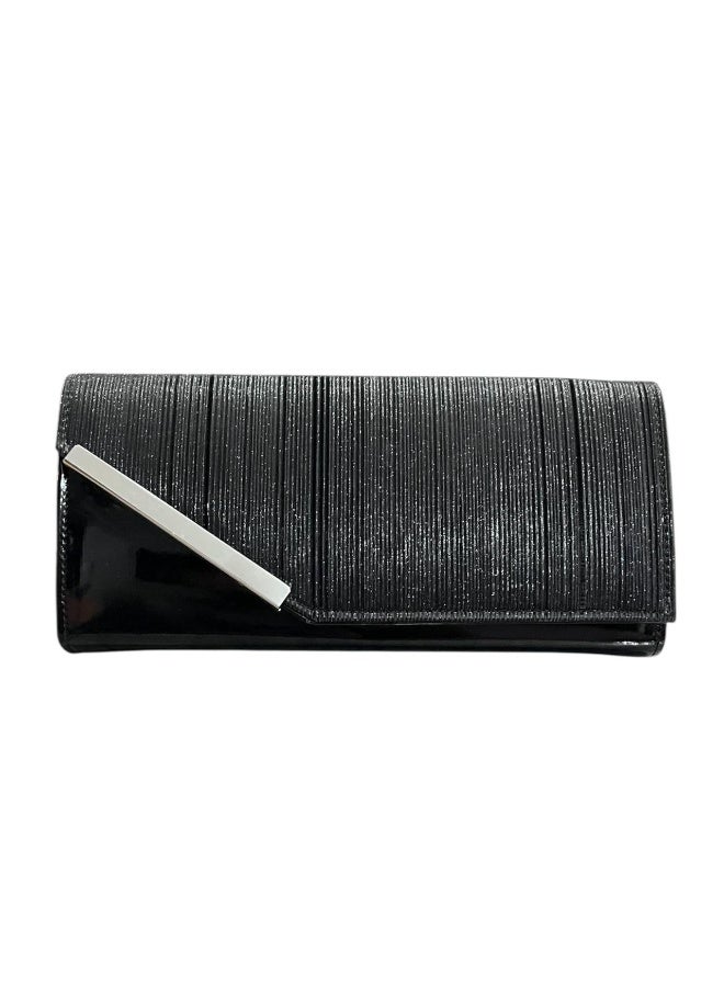 Elegant Women Soiree Handbag Shiny Design Chain Shoulder Strap Evening Bag black - Image 1