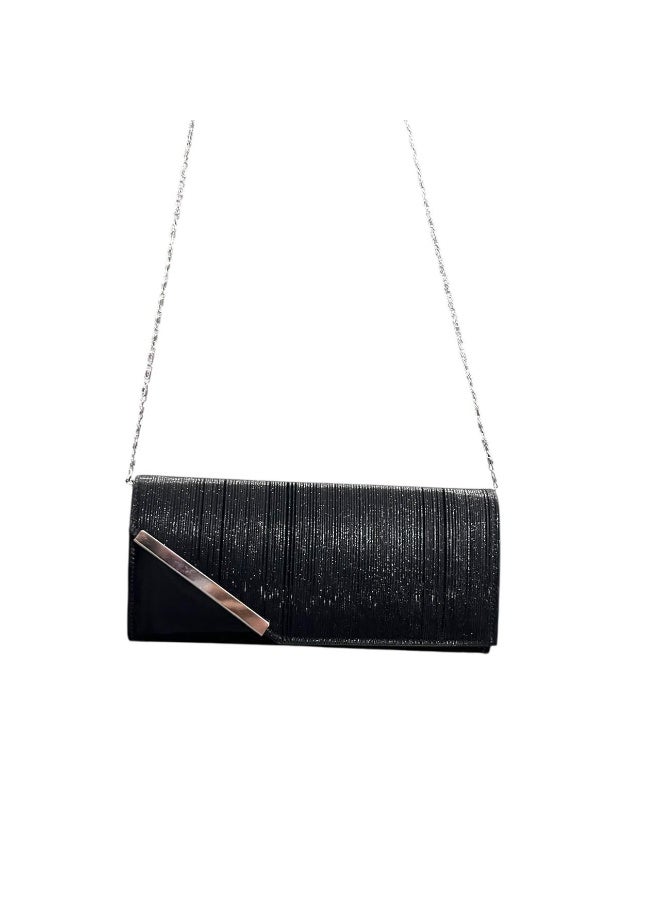 Elegant Women Soiree Handbag Shiny Design Chain Shoulder Strap Evening Bag black - Image 2