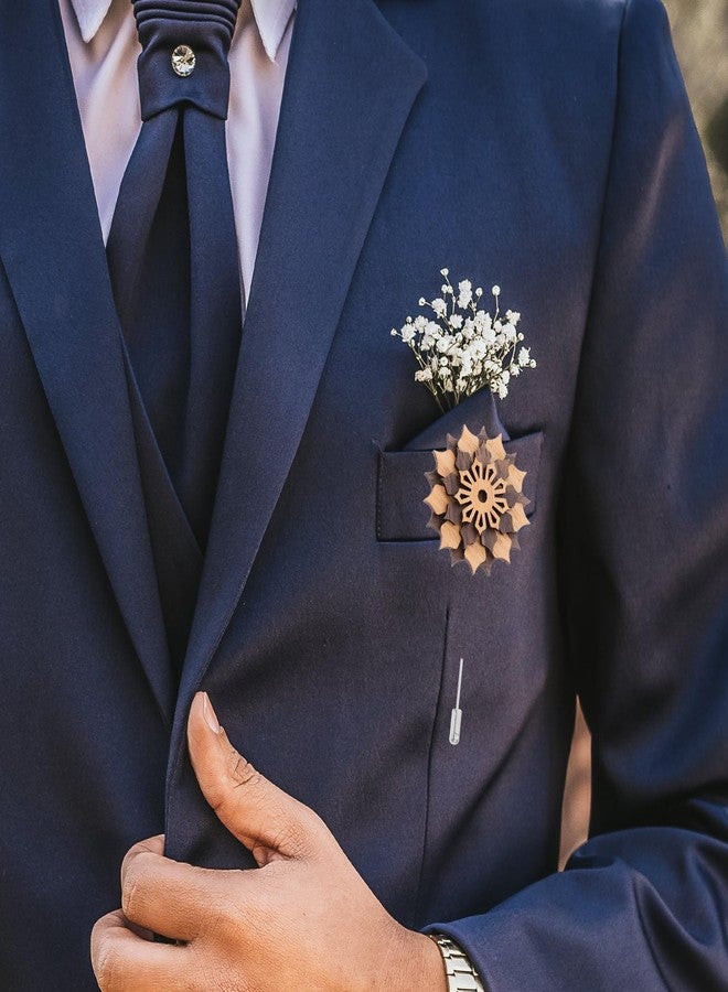 PACKOVE Wood Lapel Flower Wooden Boutonniere Brooch Floral Lapel Pin Handmade Jewelry for Wedding Corsage Suit Accessories - Image 4