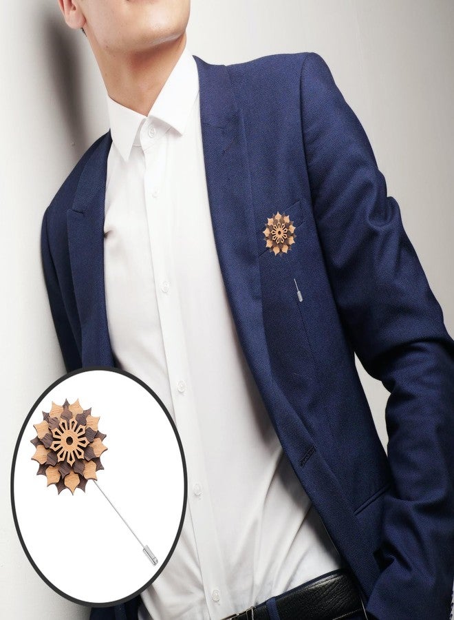 PACKOVE Wood Lapel Flower Wooden Boutonniere Brooch Floral Lapel Pin Handmade Jewelry for Wedding Corsage Suit Accessories - Image 5
