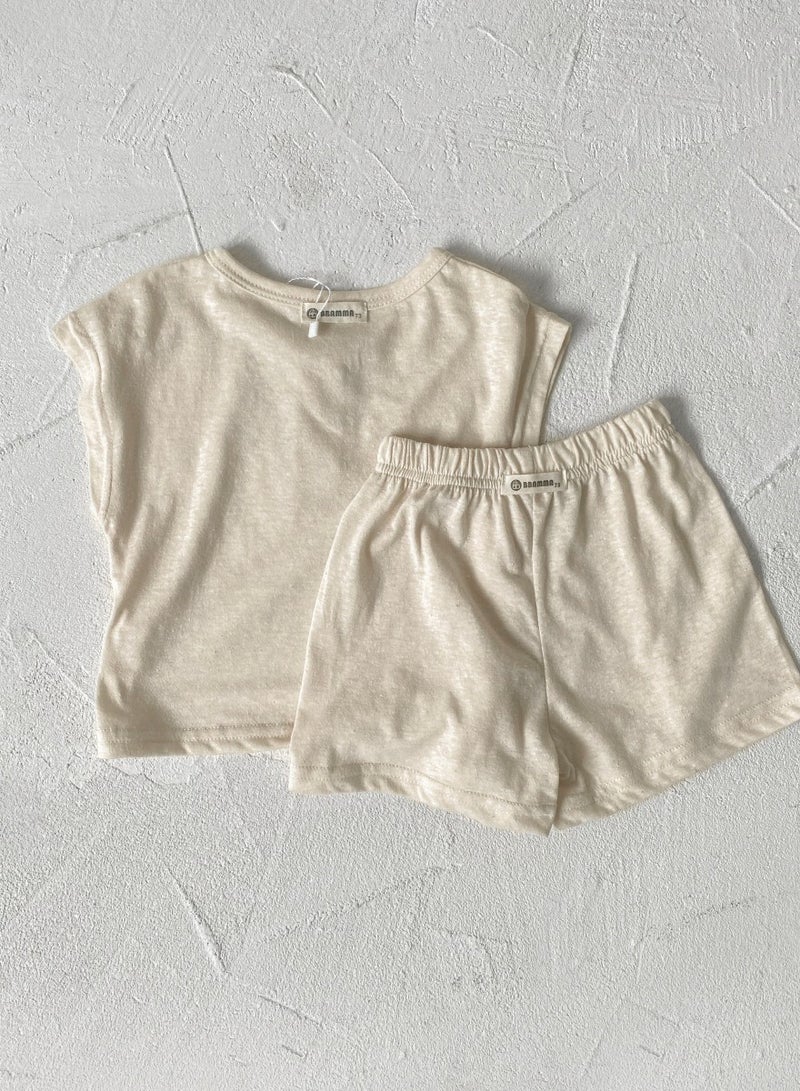 Baby Soft Breathable Cotton Short-Sleeved T-Shirt + Shorts Apricot Two-Piece Set - Image 3