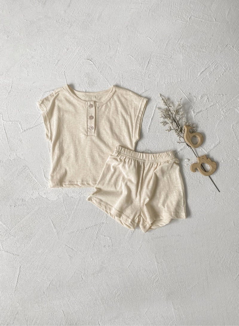 Baby Soft Breathable Cotton Short-Sleeved T-Shirt + Shorts Apricot Two-Piece Set - Image 5
