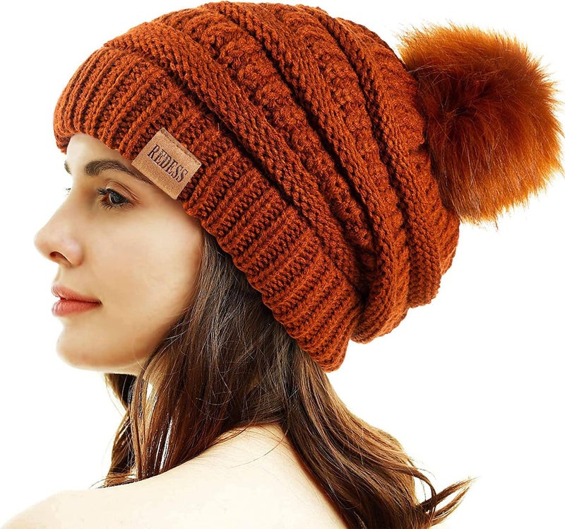 REDESS Women Winter Pom Pom Beanie Hat with Warm Fleece Lined - Image 1