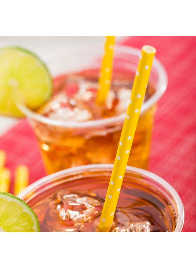 Restaurantware 7.8 Inch Paper Straws For Drinking, 100 Sturdy Eco-Friendly Paper Straws - Premium Polka Dots, Yellow Paper Durable Paper Straws, Vibrant Colors, For Cold Drinks - Image 3