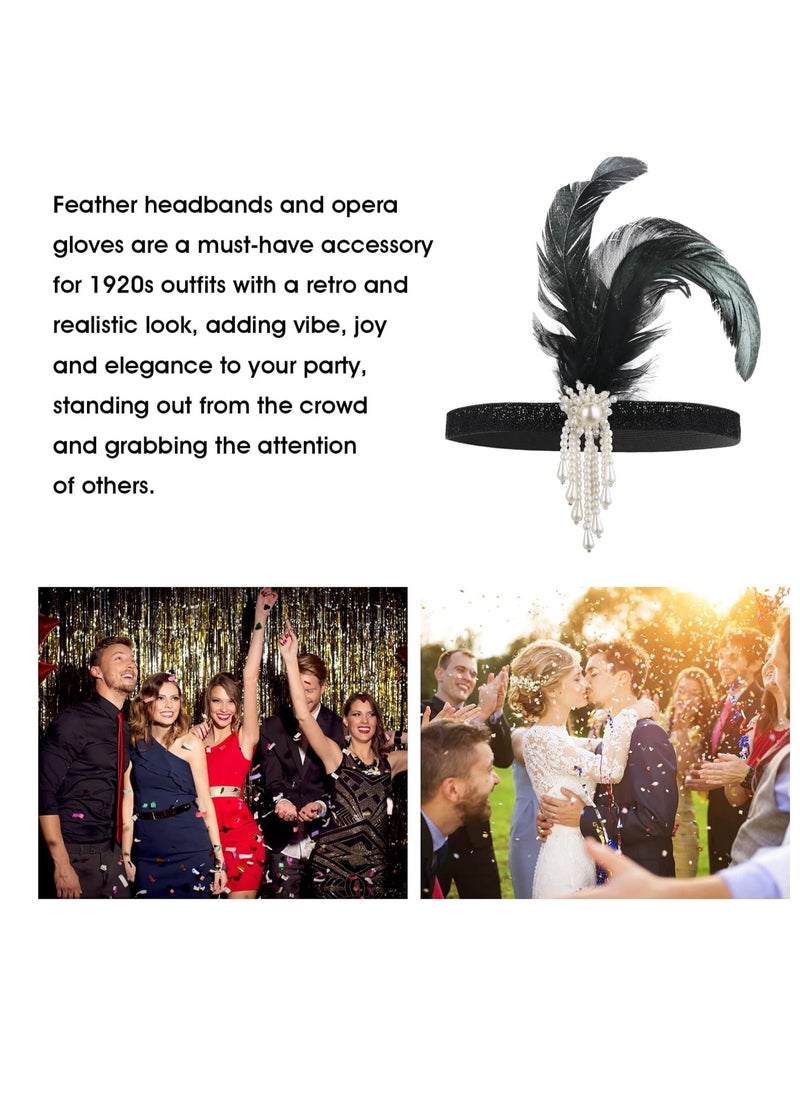 SYOSI - 1920s Flapper Headband, Feather Headwear Headpiece Black Head Wear 1920s Fashion Bling Rhinestone Hair Accessories for Women Girls Gatsby Themes Costume Prom Party Decoration White Beads - Image 1