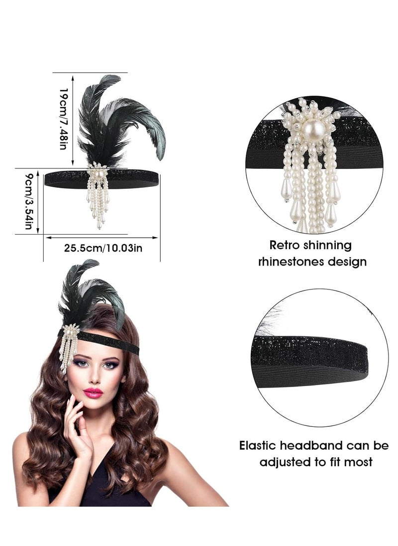 SYOSI - 1920s Flapper Headband, Feather Headwear Headpiece Black Head Wear 1920s Fashion Bling Rhinestone Hair Accessories for Women Girls Gatsby Themes Costume Prom Party Decoration White Beads - Image 1