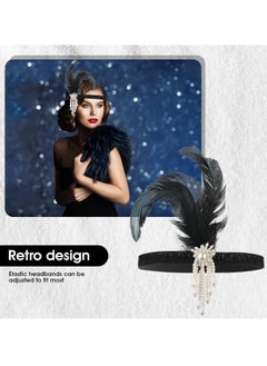 1920s Flapper Headband, Feather Headwear Headpiece Black Head Wear 1920s Fashion Bling Rhinestone Hair Accessories for Women Girls Gatsby Themes Costume Prom Party Decoration White Beads