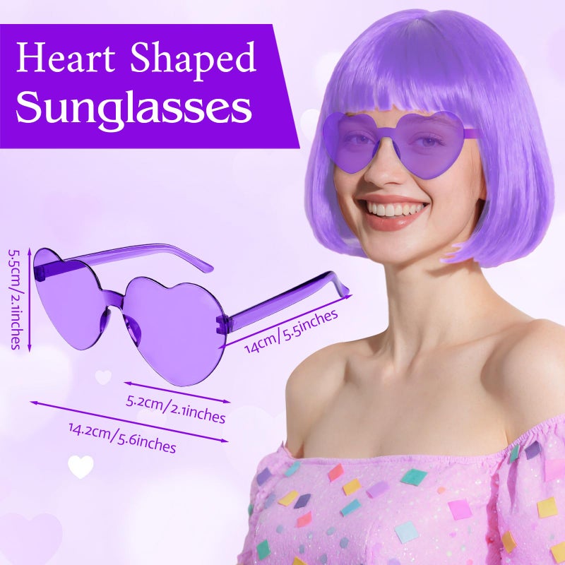 PLULON Light Purple Bob Wig with Heart Sunglasses Hair Cap, Colorful Short Bob Wigs Synthetic Party Wigs Funny Cosplay Hairpieces for Women Men Daily Bachelorette Halloween Costume Party Decorations - Image 5