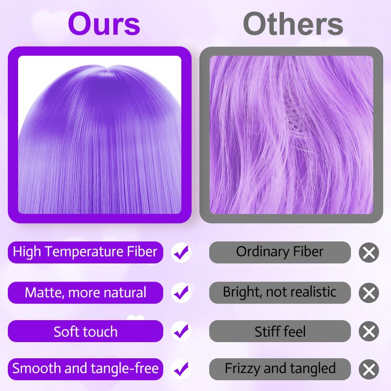 PLULON Light Purple Bob Wig with Heart Sunglasses Hair Cap, Colorful Short Bob Wigs Synthetic Party Wigs Funny Cosplay Hairpieces for Women Men Daily Bachelorette Halloween Costume Party Decorations - Image 4