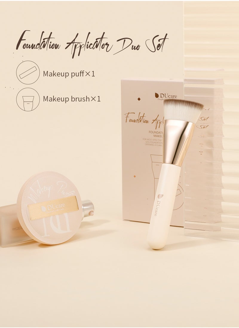 DUcare DUcare Professional Flat Top Kabuki Brush with Puff - Vegan Liquid Foundation & Powder Brush with Luxury Gift Box  - Image 2