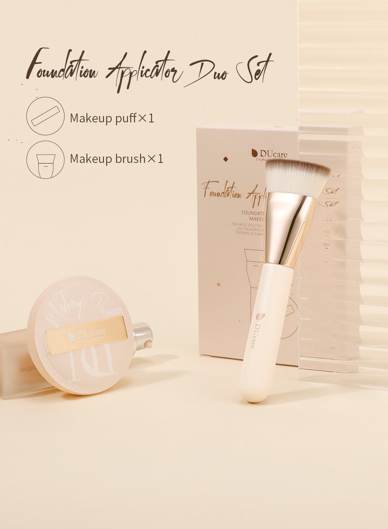 DUcare DUcare Professional Flat Top Kabuki Brush with Puff - Vegan Liquid Foundation & Powder Brush with Luxury Gift Box - Image 3