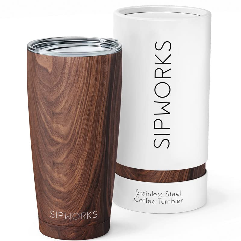 Sipworks Stainless Steel Coffee Tumbler - 20oz Coffee Tumblers with Lids & Double Walled Vacuum Insulation for Hot & Cold Drinks - Spillproof Travel Insulated Coffee Tumbler  Mahogany - Image 2