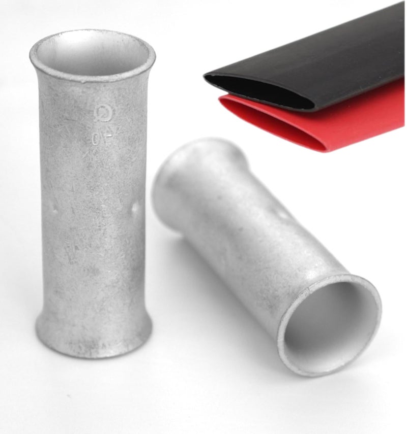 SVAAR 0 Gauge Flared Barrel Butt Splice Connectors Kit 12PCS 1/0 AWG Non-Insulated Butt Connectors Tinned Copper Marine Grade Flared Compression Butt Splices Crimp Butt Terminals + 12PCS Heat Shrinks - Image 1