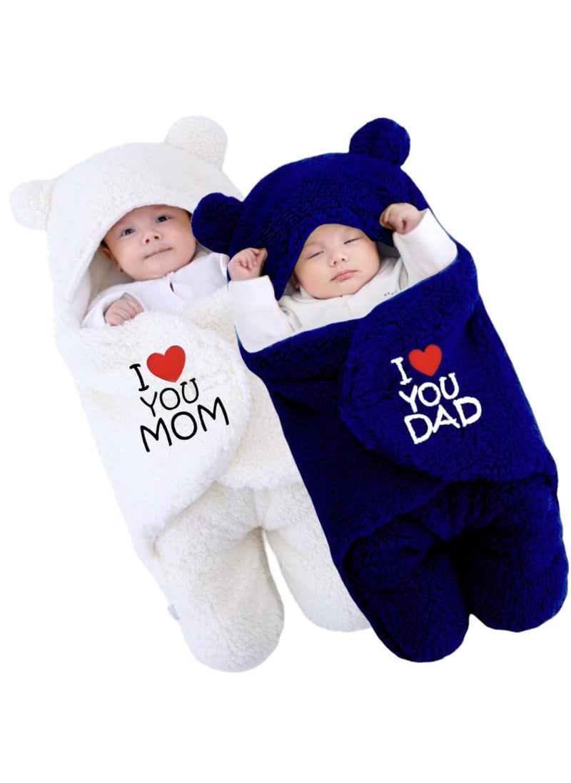 Swissberry Swissberry Baby Blanket New Born Combo Pack of Hooded Swaddle Wrappers Security Blankets Pack of 2pcsWhite Navyblue 06 Months 