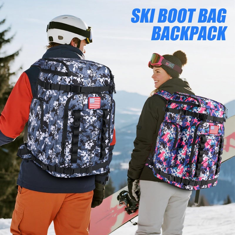 masterwow Ski Boot Bag Backpack, 60L Ski Boot Bag Waterproof Travel Backpack for Ski Snowboard Boot and Helmet (Blue Camo) - Image 2