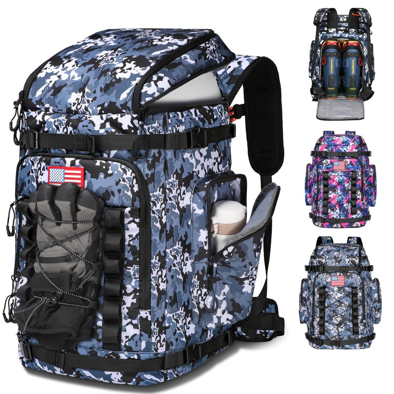 masterwow Ski Boot Bag Backpack, 60L Ski Boot Bag Waterproof Travel Backpack for Ski Snowboard Boot and Helmet (Blue Camo) - Image 1