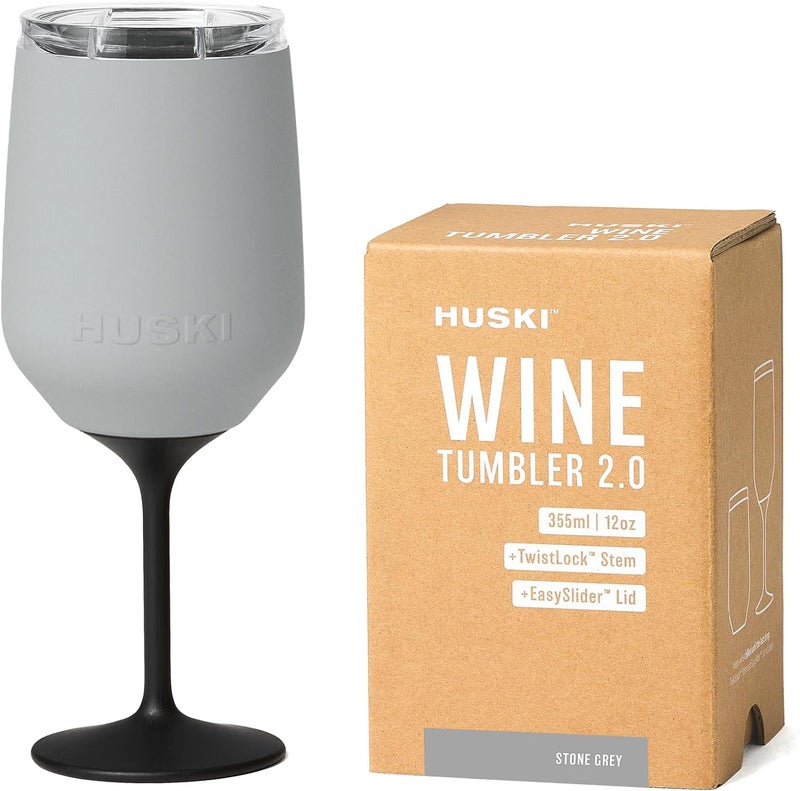 Huski Wine Tumbler 2.0 | NEW | Award-winning Design with Detachable Stem | Premium Stainless Steel Wine Glass with Lid | Triple Insulated Tumbler | 12oz Capacity | Great Gift (Stone Grey) - Image 1