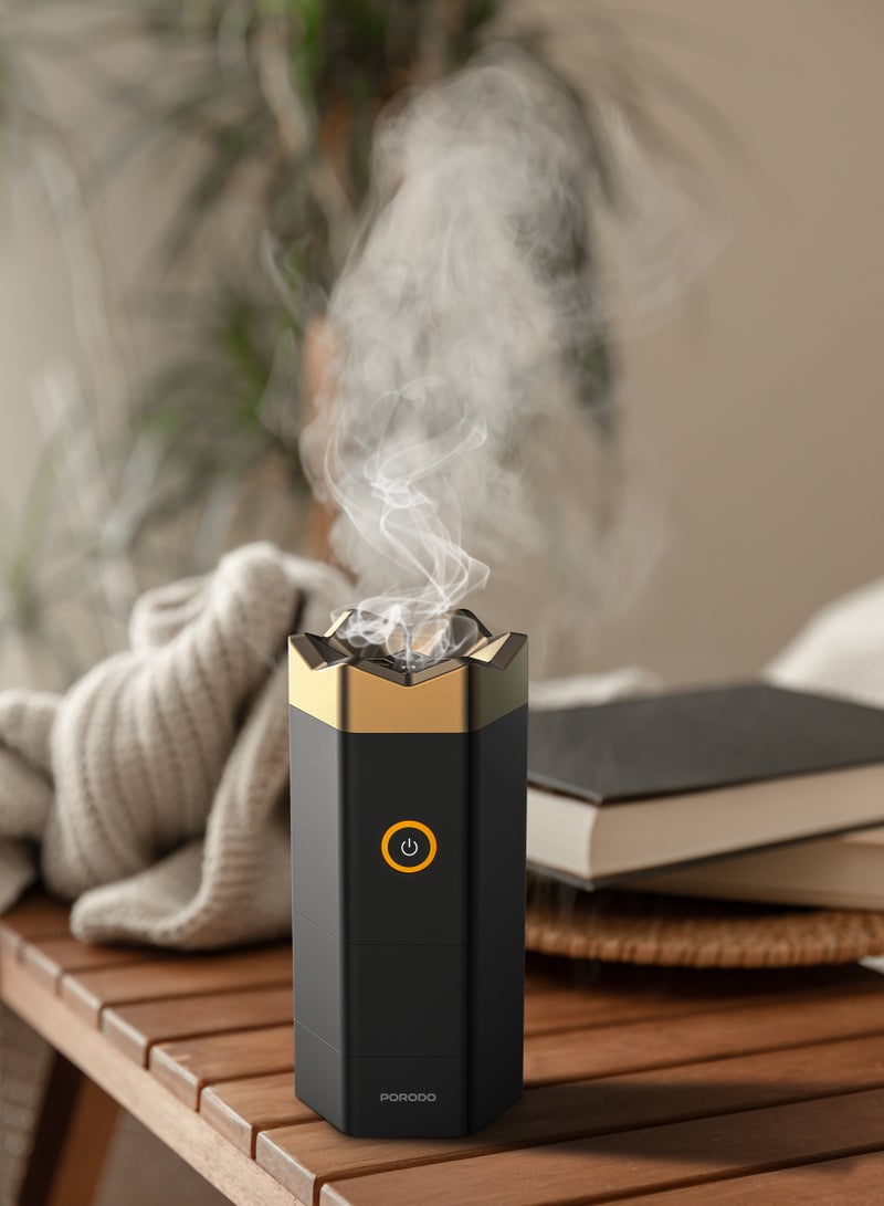 porodo Lifestyle Osisi Mist Electronic Bakhour Burner with Full Burning Session and 3600mAh Battery / Portable Fragrance Bakhoor / Luxury Scent Oud - Black - Image 2