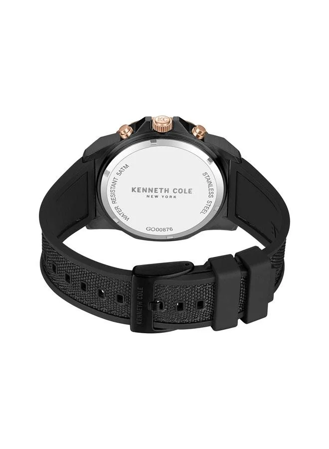 Kenneth Cole New York Hollis Black Dial Black Silicone-Nylon Strap Chronograph Watch for Men - 45mm