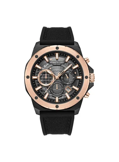 Kenneth Cole New York Hollis Black Dial Black Silicone-Nylon Strap Chronograph Watch for Men - 45mm
