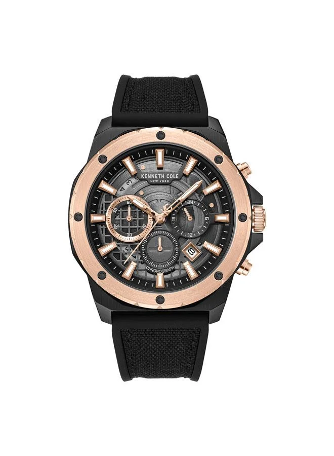 Hollis Black Dial Black Silicone-Nylon Strap Chronograph Watch for Men - 45mm