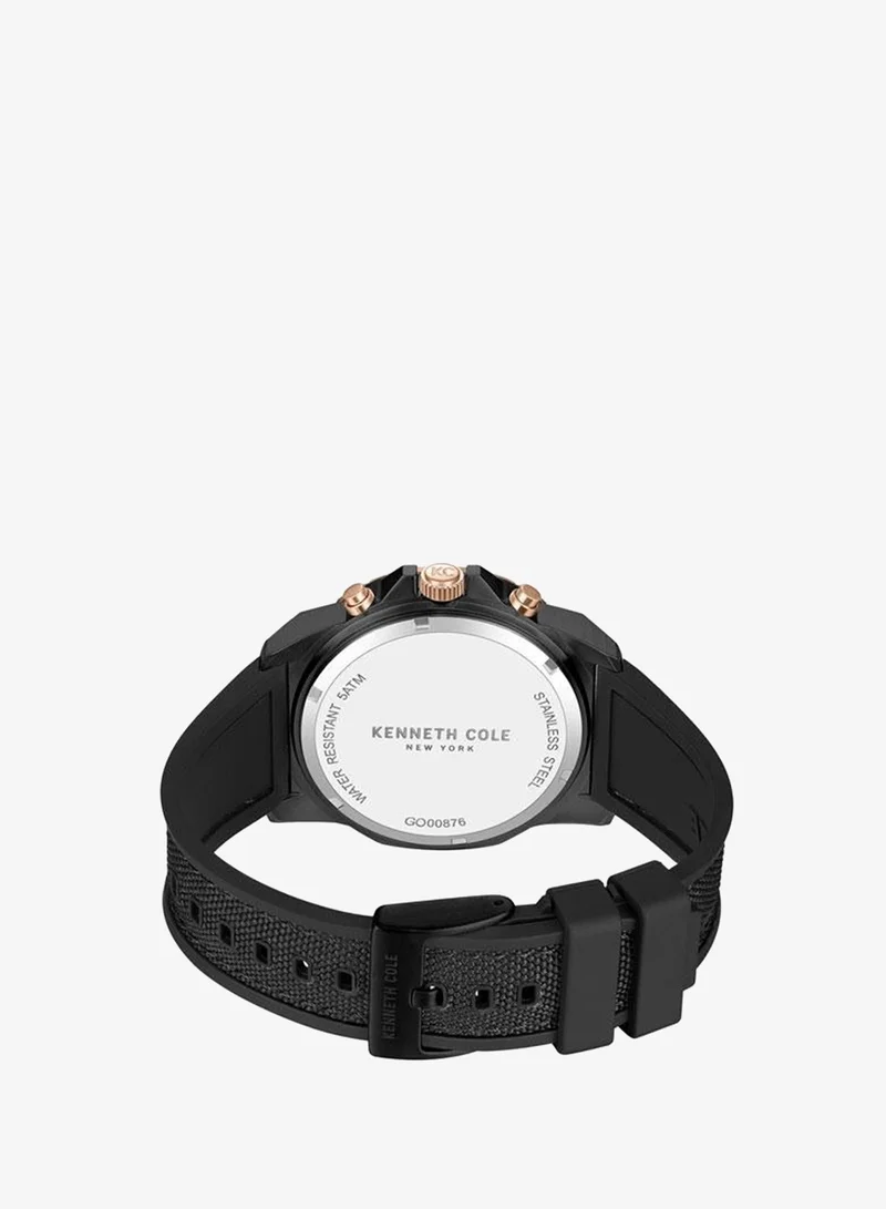 Kenneth Cole New York Black Hollis Black Dial Black Silicone-Nylon Strap Chronograph Watch for Men - 45mm for Men | Best Price UAE