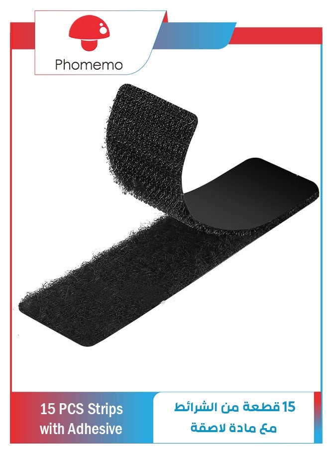 phomemo 15 PCS Strips with Adhesive, Strong Double Sided Tape with Hook and Loop (Black)  - Image 1