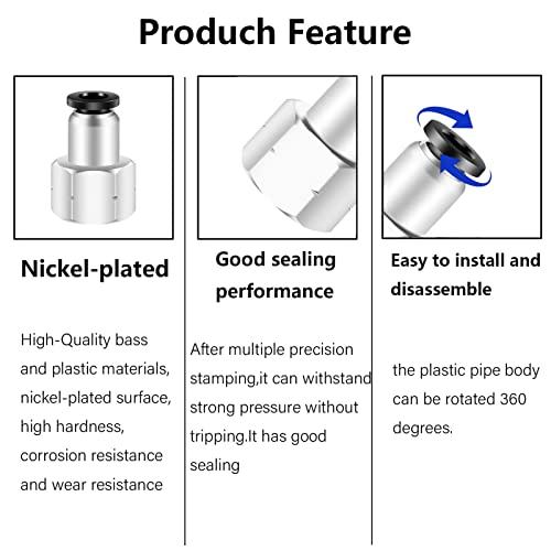 CEKER 1/4 Female NPT Push to Connect Air Fittings,CEKER 1/4 inch Air Tube Fitting 1/4" Od Tubing Air Line Quick Connect Fittings Female Pneumatic Fittings Push Lock Fittings Connectors 5Packs - Image 4