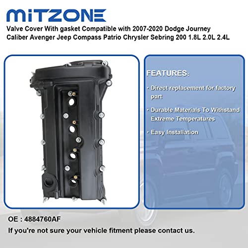 MITZONE Valve Cover with Gasket Compatible with 2007-2020 Dodge Journey Caliber Avenger Jeep Compass Patrio Chrysler Sebring 200 1.8L 2.0L 2.4L - Image 3