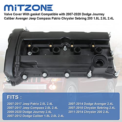 MITZONE Valve Cover with Gasket Compatible with 2007-2020 Dodge Journey Caliber Avenger Jeep Compass Patrio Chrysler Sebring 200 1.8L 2.0L 2.4L - Image 2