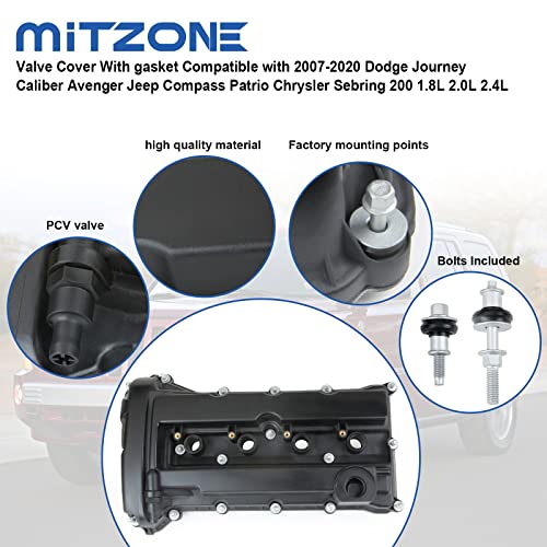 MITZONE Valve Cover with Gasket Compatible with 2007-2020 Dodge Journey Caliber Avenger Jeep Compass Patrio Chrysler Sebring 200 1.8L 2.0L 2.4L - Image 5