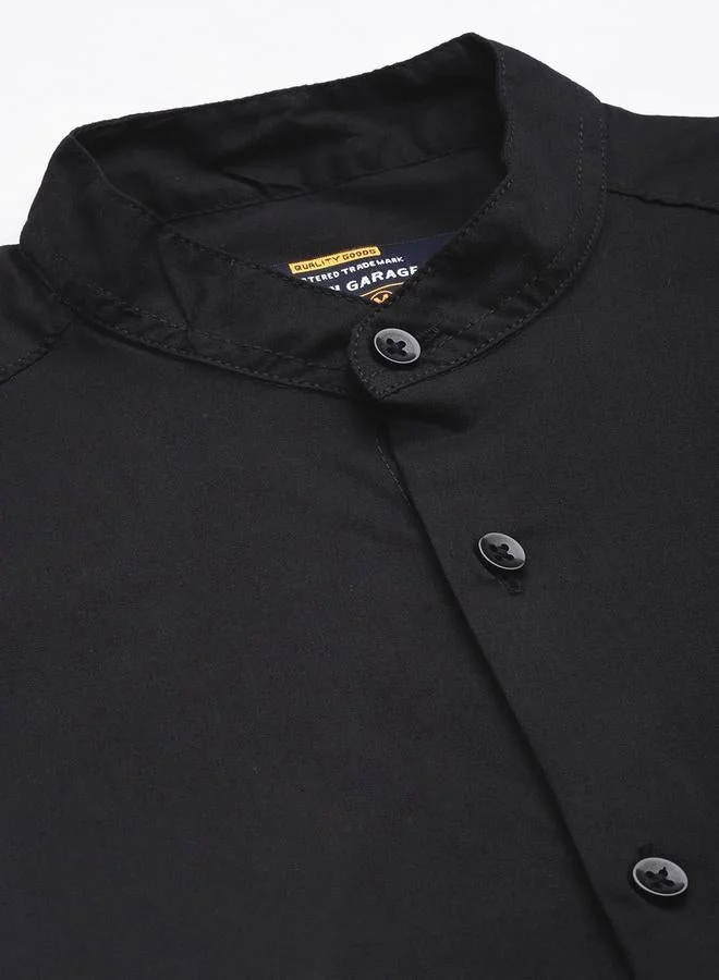 The Indian Garage Co Men Black Mandarin Collar Shirt