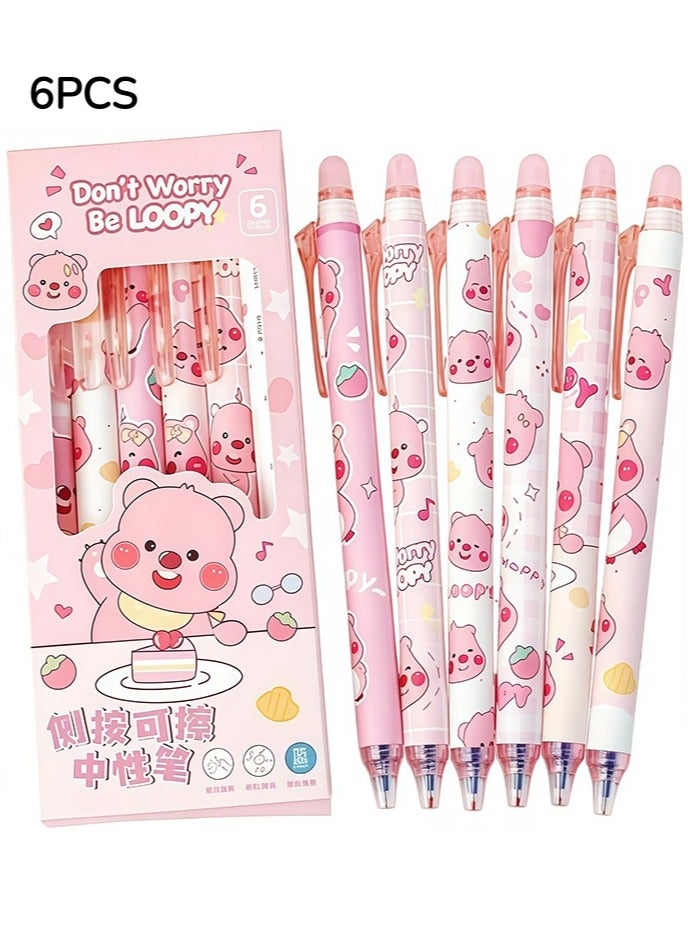 6 Pcs Erasable Pens 0.5mm,  Cute Animal Cartoon  capybara Design，Writing Pen for Gilrs Boys School Office School Supplies(Blue) - Image 1
