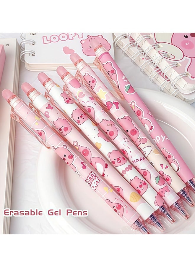 6 Pcs Erasable Pens 0.5mm,  Cute Animal Cartoon  capybara Design，Writing Pen for Gilrs Boys School Office School Supplies(Blue) - Image 2