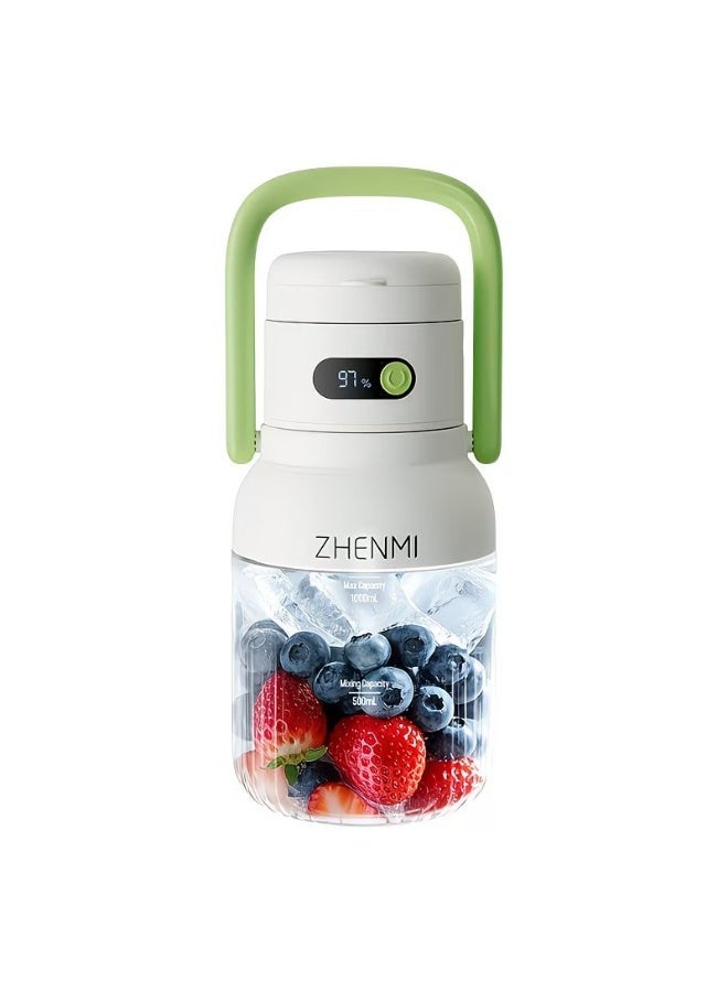 ZHENMI 1000ML Portable Rechargeable Blender Cup, 12 Stainless Steel Blades Ice Crushing Smoothie Maker, Digital Battery Level Display, Dual Lids Design, 18000RPM Powerful Motor Mini Juicer Cup for Travel Outdoor - Image 1