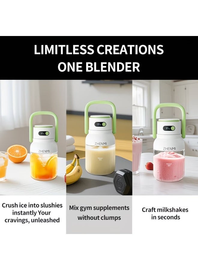 ZHENMI 1000ML Portable Rechargeable Blender Cup, 12 Stainless Steel Blades Ice Crushing Smoothie Maker, Digital Battery Level Display, Dual Lids Design, 18000RPM Powerful Motor Mini Juicer Cup for Travel Outdoor - Image 5