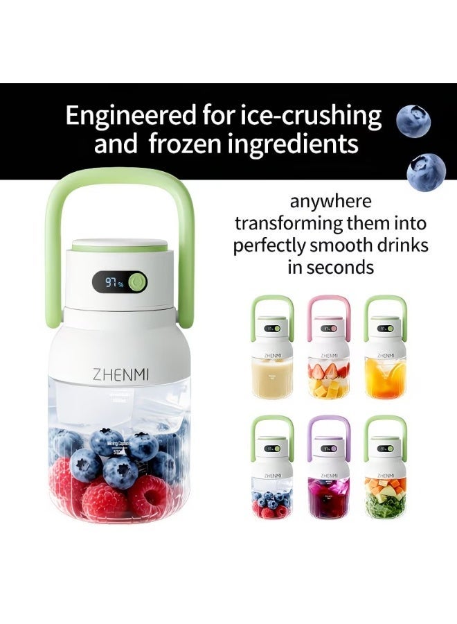 ZHENMI 1000ML Portable Rechargeable Blender Cup, 12 Stainless Steel Blades Ice Crushing Smoothie Maker, Digital Battery Level Display, Dual Lids Design, 18000RPM Powerful Motor Mini Juicer Cup for Travel Outdoor - Image 3
