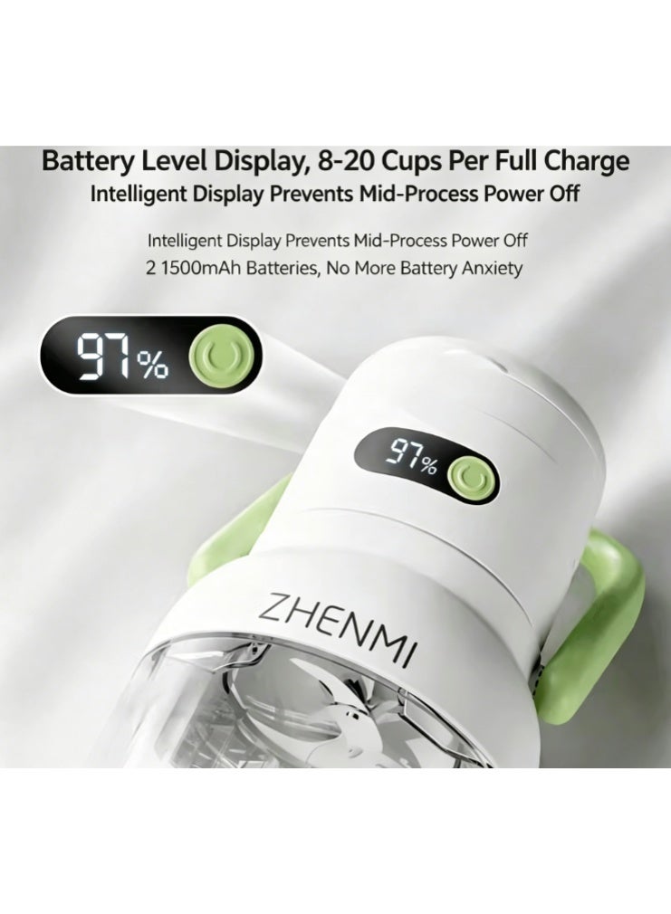 ZHENMI 1000ML Portable Rechargeable Blender Cup, 12 Stainless Steel Blades Ice Crushing Smoothie Maker, Digital Battery Level Display, Dual Lids Design, 18000RPM Powerful Motor Mini Juicer Cup for Travel Outdoor - Image 4