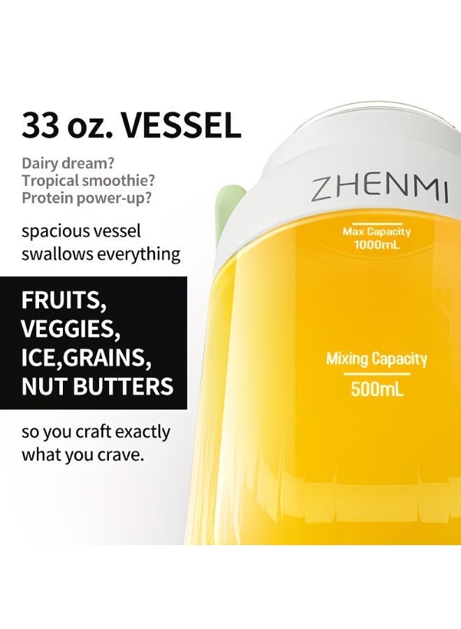 ZHENMI 1000ML Portable Rechargeable Blender Cup, 12 Stainless Steel Blades Ice Crushing Smoothie Maker, Digital Battery Level Display, Dual Lids Design, 18000RPM Powerful Motor Mini Juicer Cup for Travel Outdoor - Image 2