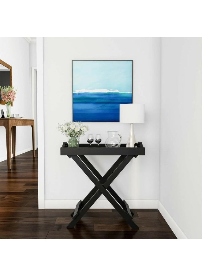 Horoof Home Horoof HomeÂ® Black Wooden Folding Tray Table with Removable Top â€“ Portable End Table - Image 2