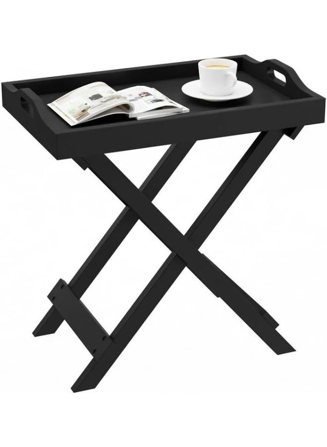 Horoof Home Horoof HomeÂ® Black Wooden Folding Tray Table with Removable Top â€“ Portable End Table - Image 1